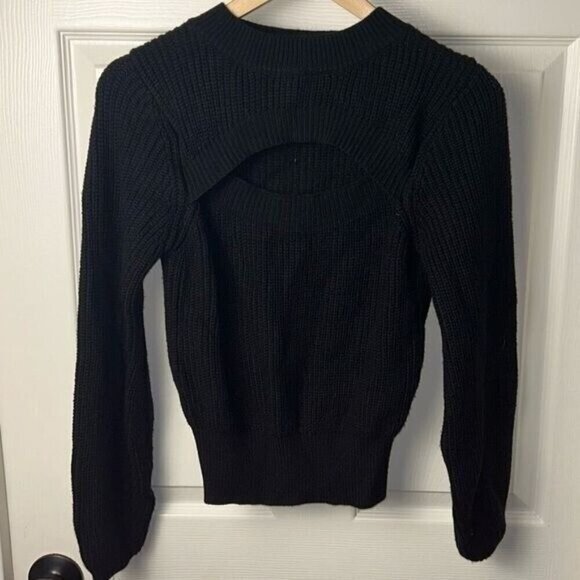 LuLus Black Acrylic Long Puffed Sleeve Cut Out Pullover Sweater Size XS - Picture 2 of 9
